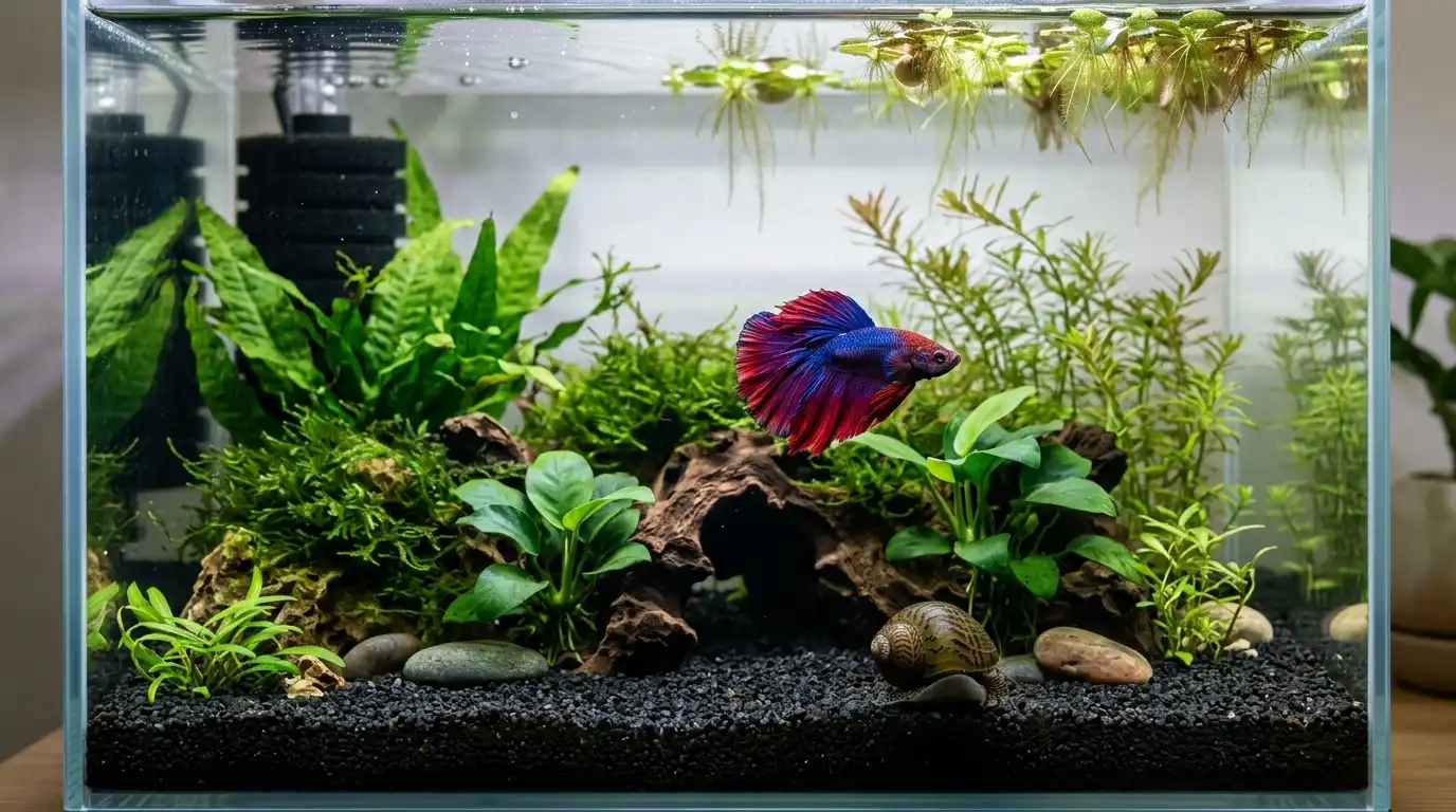 Two realistic freshwater aquariums showing the difference between a compact 5-gallon setup and a larger 10-gallon aquarium with more swimming space and planting capacity.