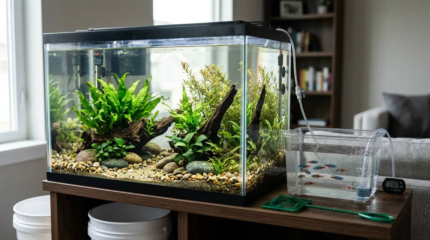 Newly cycled freshwater aquarium prepared for gradual fish stocking