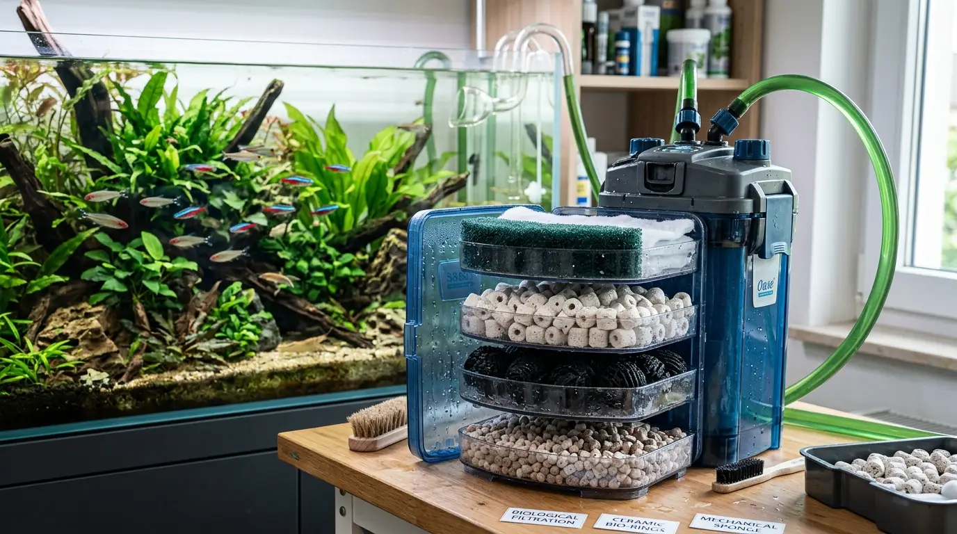 Aquarium biological filter media and sponge containing beneficial bacteria that convert ammonia and nitrite into nitrate.