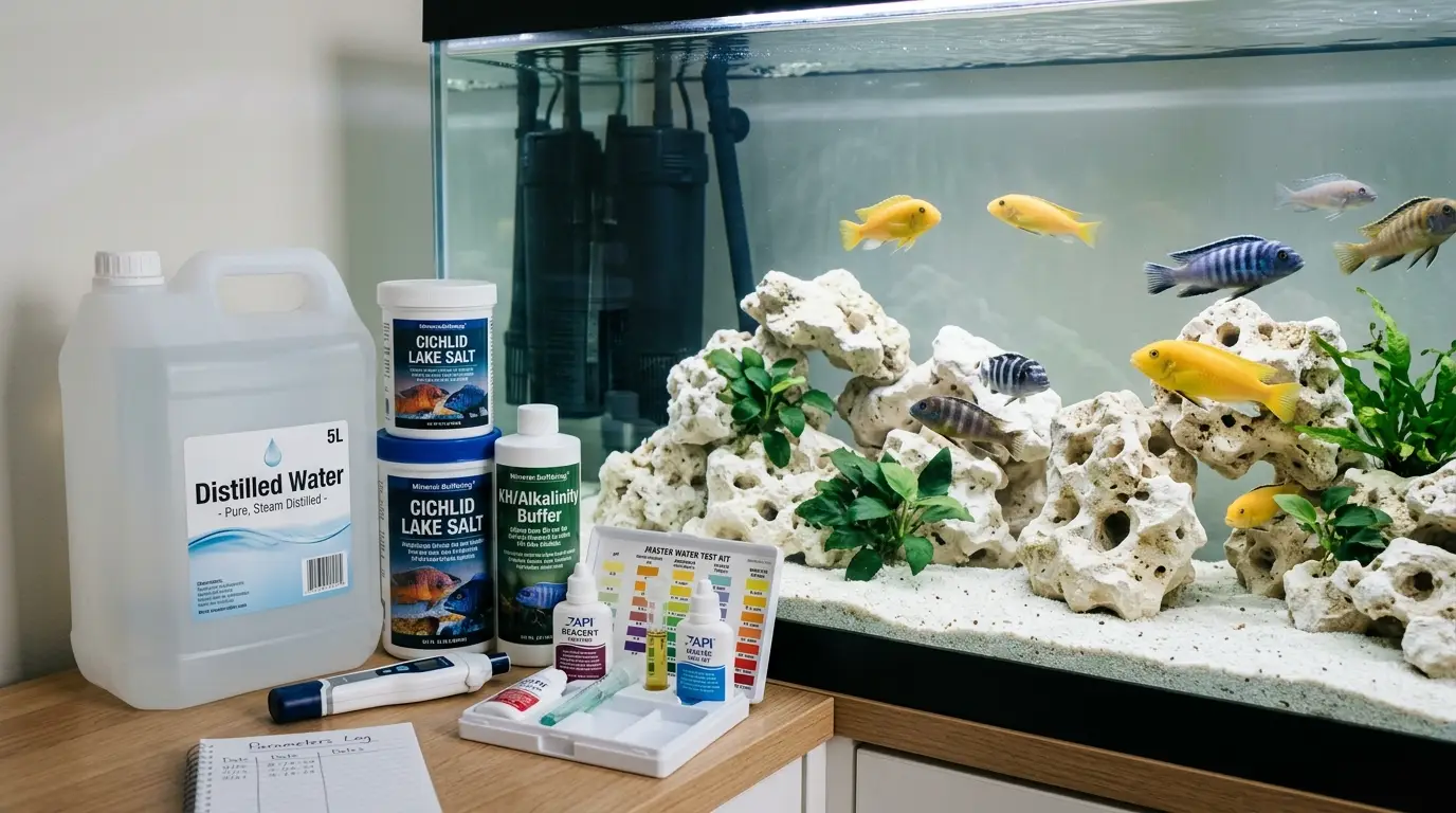 Aquarium water preparation showing why straight distilled water is unsuitable for hard-water fish